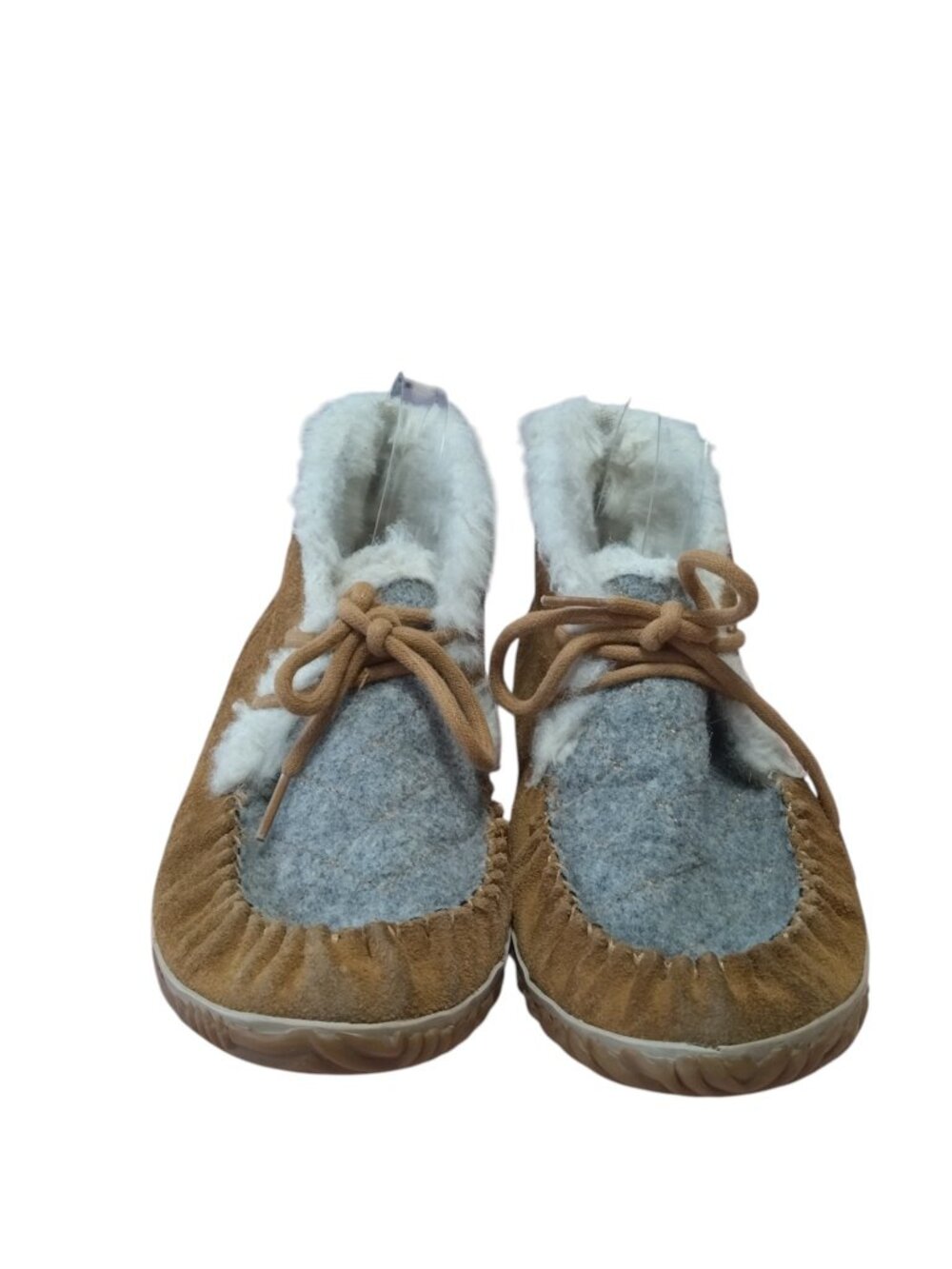 Sorel Out N About Suede Moccasin Slippers Size 9 Women's Tan/Gray Lace Up